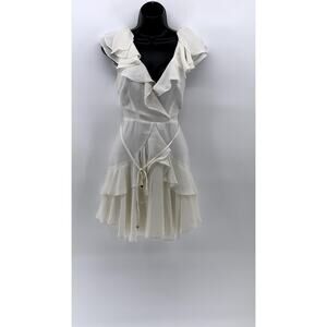 SAINTS + SECRETS Women's White Ruffle Surplice Tie-Waist A-line Mini Dress SZ S